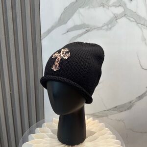 Black Beanie with Leopard Cross